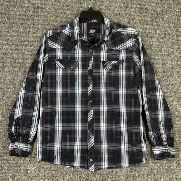 DICKIES‎ SHIRT MENS LARGE PLAID WESTERN RODEO COWBOY FARM WORKWEAR - Picture 1 of 9